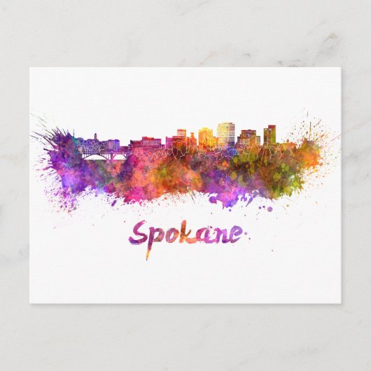 Spokane skyline in watercolor briefkaart (Voorkant)
