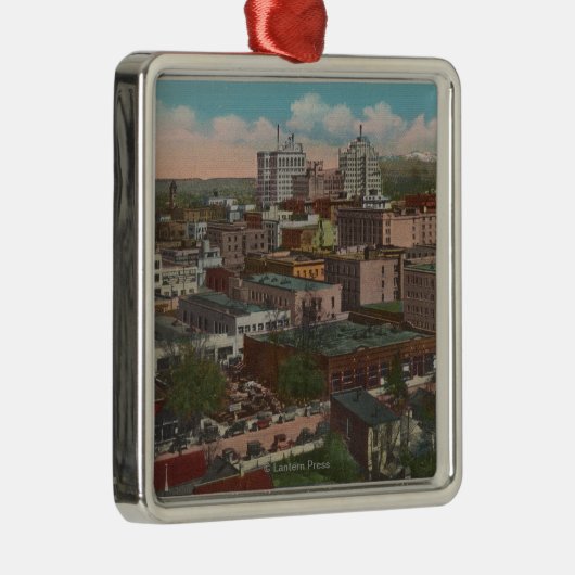 Spokane, WA - Skyline Uitzicht of Downtown Metalen Ornament (Rechts)