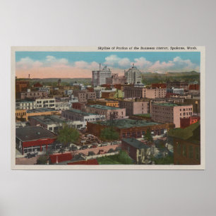 Spokane, WA - Skyline Uitzicht of Downtown Poster