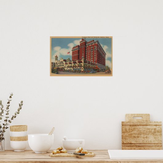 Spokane, WA - Uitzicht Davenport Hotel #2 Poster (Keuken)