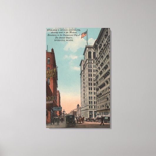 Spokane, WA - Uitzicht in het centrum met horeca Canvas Afdruk (Voorkant)