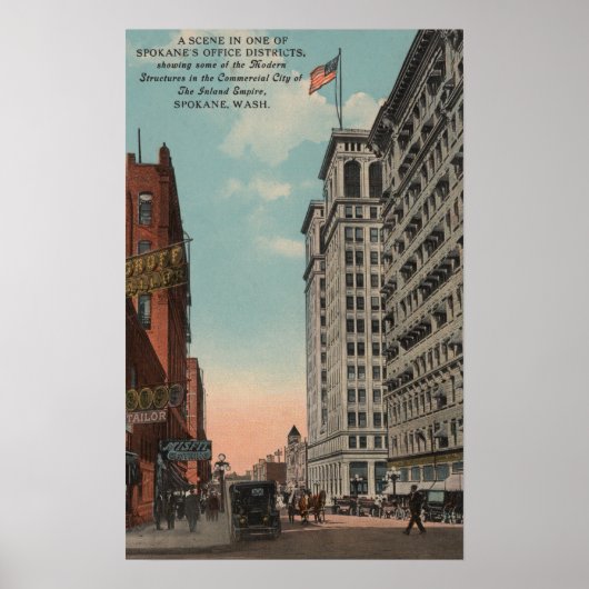 Spokane, WA - Uitzicht in het centrum met horeca Poster (Voorkant)