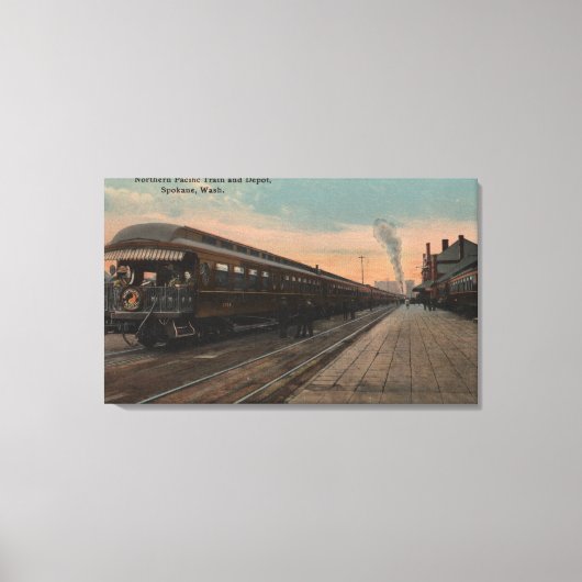 Spokane, WA - Uitzicht van N. Pacific Train & Depo Canvas Afdruk (Voorkant)