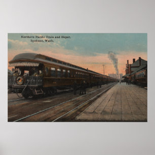 Spokane, WA - Uitzicht van N. Pacifische trein en  Poster