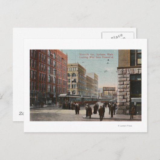 Spokane, WA - Uitzicht van Riverside Ave. & Howard Briefkaart (Voorkant / Achterkant)
