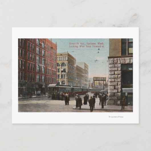 Spokane, WA - Uitzicht van Riverside Ave. & Howard Briefkaart (Voorkant)