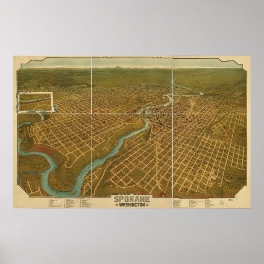 Spokane Washington 1905 Antiek Panorama Poster (Voorkant)