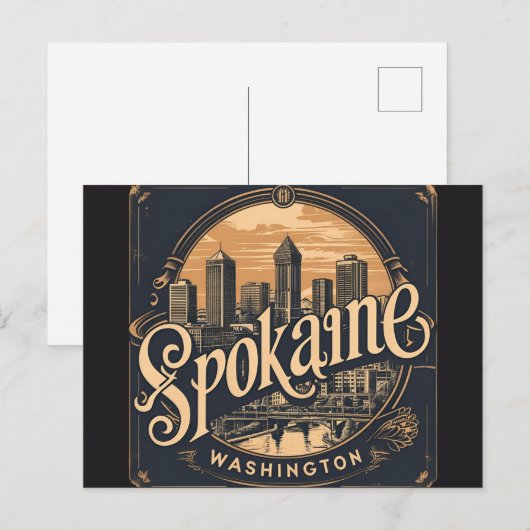 Spokane Washington DC Skyline Briefkaart (Voorkant / Achterkant)