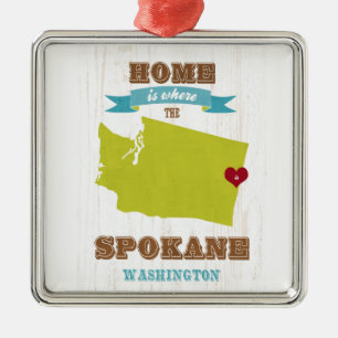 Spokane, Washington Map - Home is waar het hart li Metalen Ornament