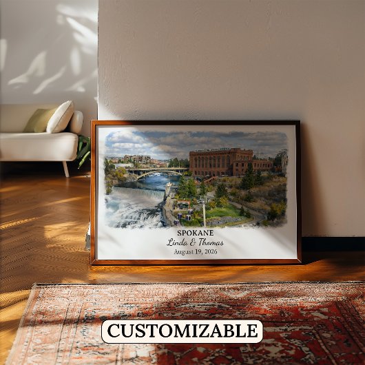 Spokane Washington Poster, Aquarel, Op Maat Poster