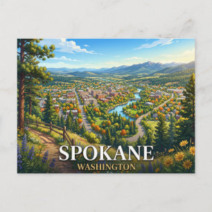 Spokane Washington Reizen Schilderachtig stadsge Briefkaart