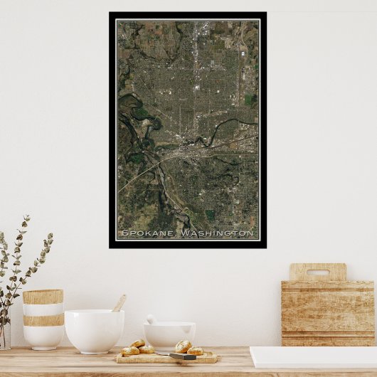 Spokane Washington Satellite Poster Map (Keuken)