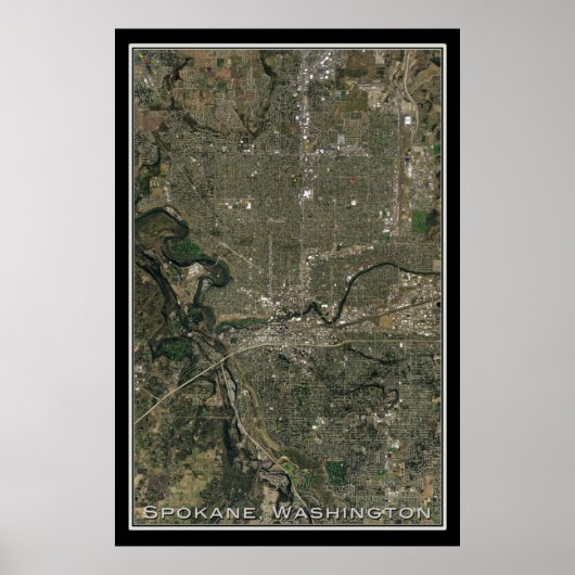 Spokane Washington Satellite Poster Map (Voorkant)