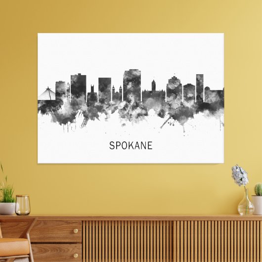 Spokane Washington Skyline BW Canvas Afdruk (Insitu (Woonkamer))