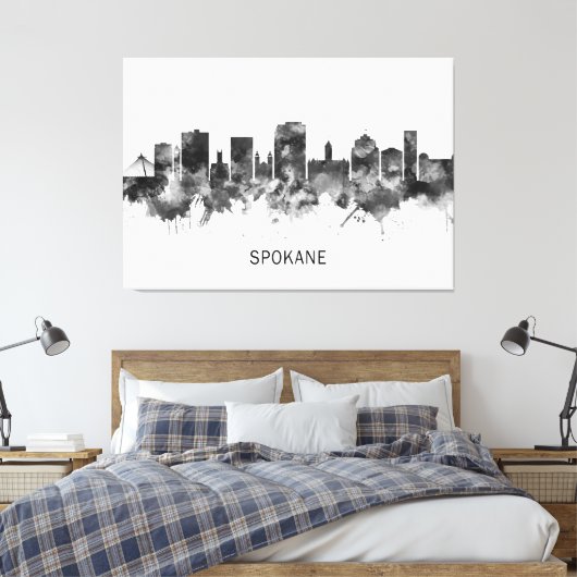 Spokane Washington Skyline BW Canvas Afdruk (Insitu (Slaapkamer))