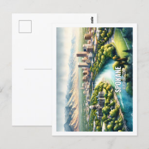 Spokane Washington USA Beroemde Plaats waterverf Briefkaart
