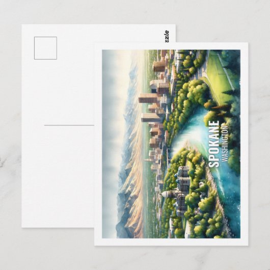 Spokane Washington USA Beroemde Plaats waterverf Briefkaart (Voorkant / Achterkant)