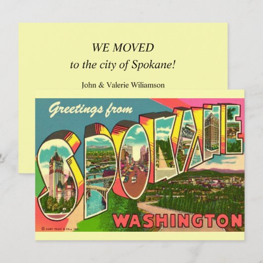 Spokane Washington verhuisbericht (Voorkant / Achterkant)