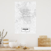 Spokane, Washington (zwart op wit) Poster (Keuken)