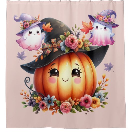 Spoken en Pompoen Halloween Ontwerp Douchegordijn (Voorkant)