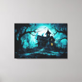 Spoken Halloween-huis bij blauwe schemering Canvas Afdruk (Voorkant)
