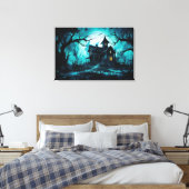 Spoken Halloween-huis bij blauwe schemering Canvas Afdruk (Insitu (Slaapkamer))