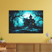 Spoken Halloween-huis bij blauwe schemering Canvas Afdruk (Insitu (Woonkamer))
