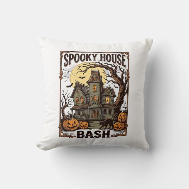 Spoken Huis Feest Vintage Gravure Halloween Ont Kussen (Voorkant)
