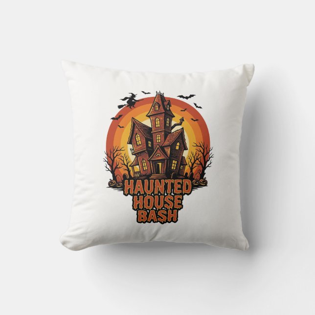 Spoken Huis Feest Vintage Gravure Halloween Ontw Kussen (Voorkant)