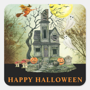 Spoken Huis Fijne Halloween Vierkante Sticker
