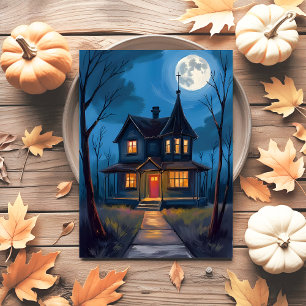 Spoken Huis Halloween Handgeschilderd Feestdagenkaart
