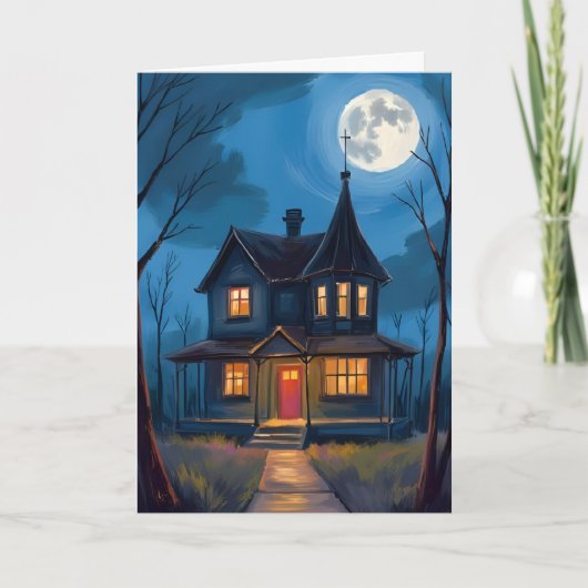 Spoken Huis Halloween Handgeschilderd Kaart (Voorkant)