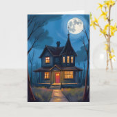 Spoken Huis Halloween Handgeschilderd Kaart (Gele Bloem)