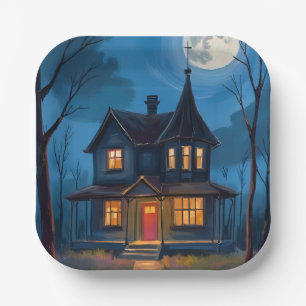 Spoken Huis Halloween Handgeschilderd Papieren Bordje