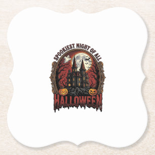 Spoken Huis Halloween Vintage Gravure Spookachtige Kartonnen Onderzetters