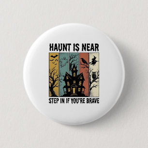 Spoken Huis Halloween Vintage Gravure Spookachtige Ronde Button 5,7 Cm