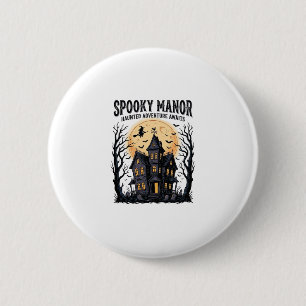 Spoken Huis Halloween Vintage Gravure Spookachtige Ronde Button 5,7 Cm