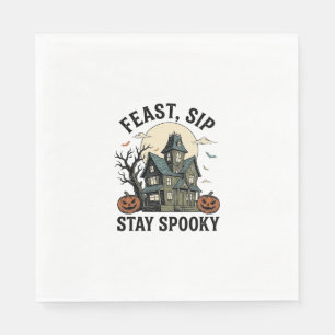 Spoken Huis Halloween Vintage Gravure Spookachtige Servet