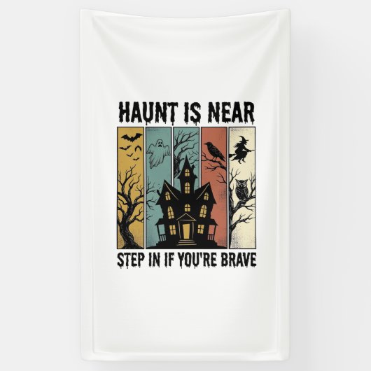 Spoken Huis Halloween Vintage Gravure Spooky D Spandoek (Verticaal)