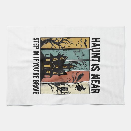 Spoken Huis Halloween Vintage Gravure Spooky D Theedoek (Horizontaal)