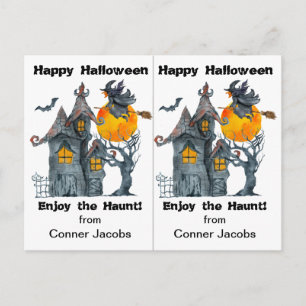 Spoken Huis Heksen School Feest Halloween Kaart
