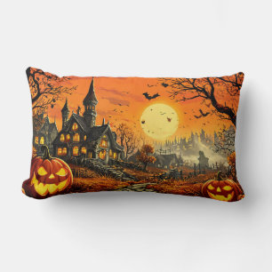 Spoken huis met Jack-O'-Lanterns Kussen