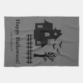 Spoken Huis Silhouet En Aangepaste Tekst Halloween Theedoek (Horizontaal)