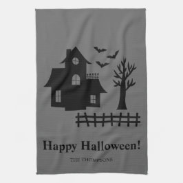 Spoken Huis Silhouet En Aangepaste Tekst Halloween Theedoek
