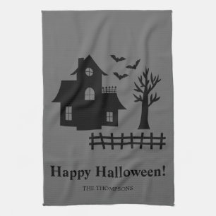 Spoken Huis Silhouet En Aangepaste Tekst Halloween Theedoek
