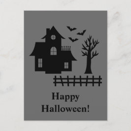 Spoken Huis Silhouet Met Vleermuizen Grijs Hallowe Briefkaart