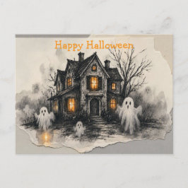 “Spoken Huis Spookachtige Gloed Halloween Kunst” Briefkaart