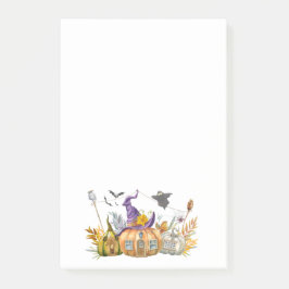 Spoken huis van pompoen met spook en vleermuizen post-it® notes