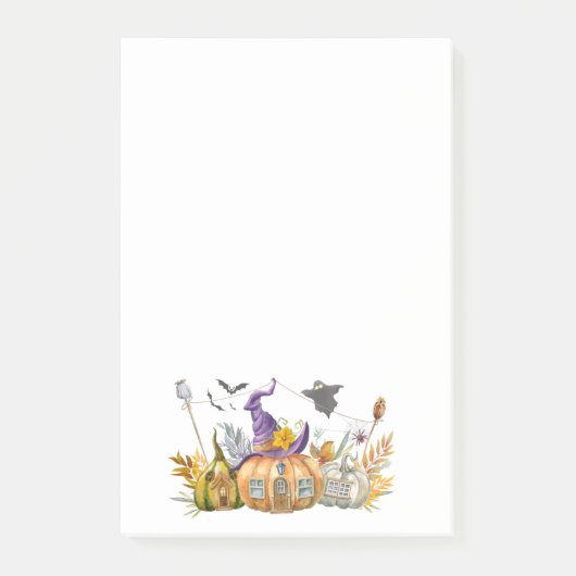 Spoken huis van pompoen met spook en vleermuizen post-it® notes (Voorkant)