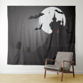 Spoken Kasteel Volle Maan Halloween Foto Achtergro Wandkleed (In Situ (horizontaal))